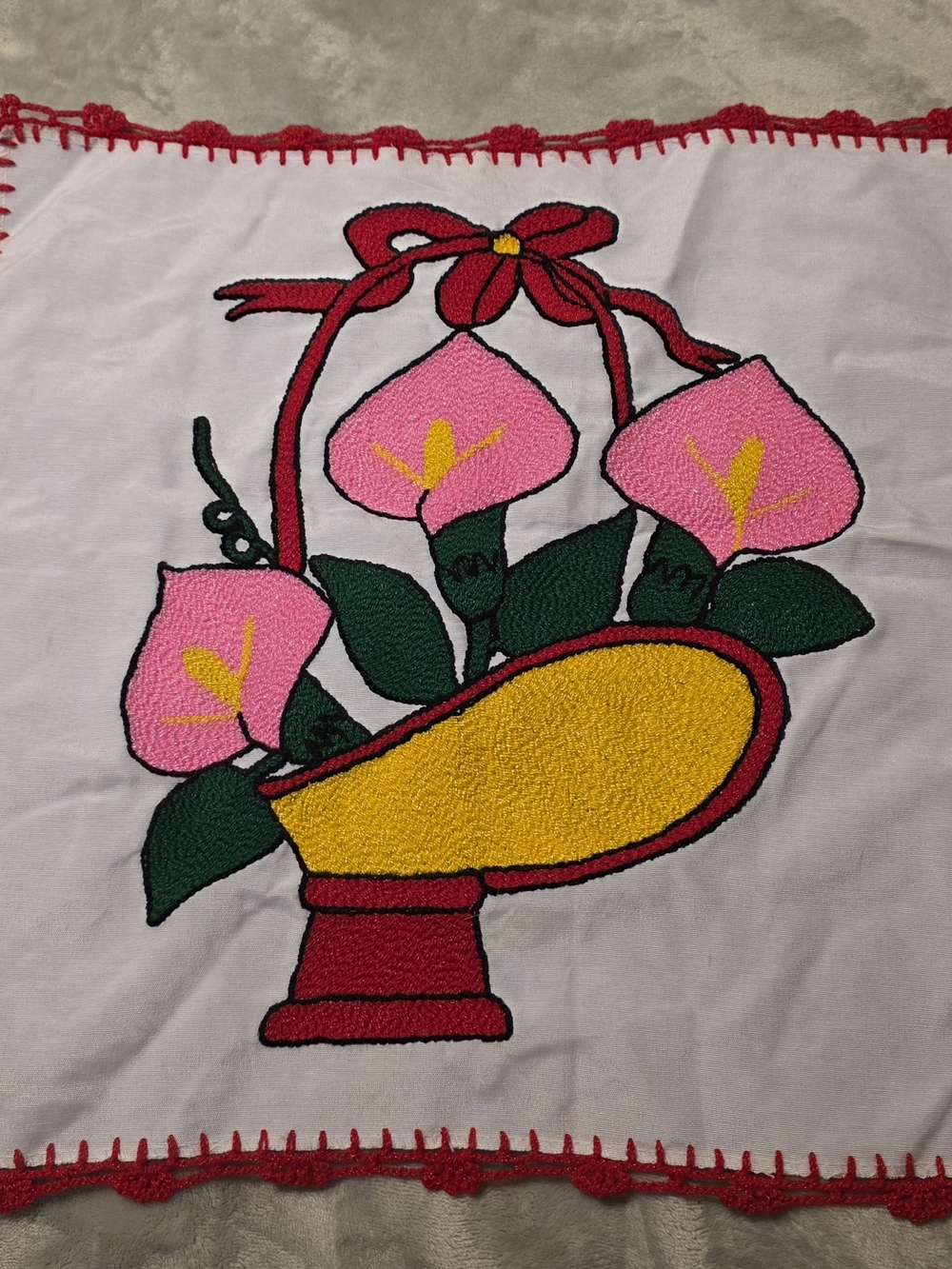 Embroidered Floral Basket Tortilla Warmer - Pink & Yellow Blooms